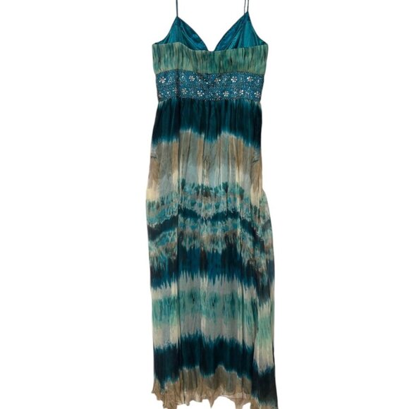 VTG. Y2K XSCAPE 100% SILK BEADED FLOWY MERMAID MAXI FORMAL DRESS SZ. 12 L NWOT - Picture 6 of 7